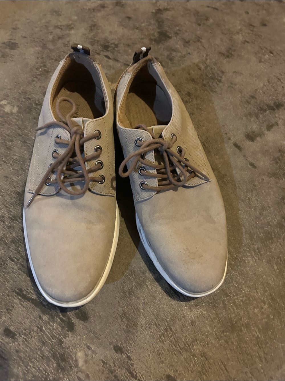A Frame Denim Men's Taupe Lace-Up Oxfords with White Soles